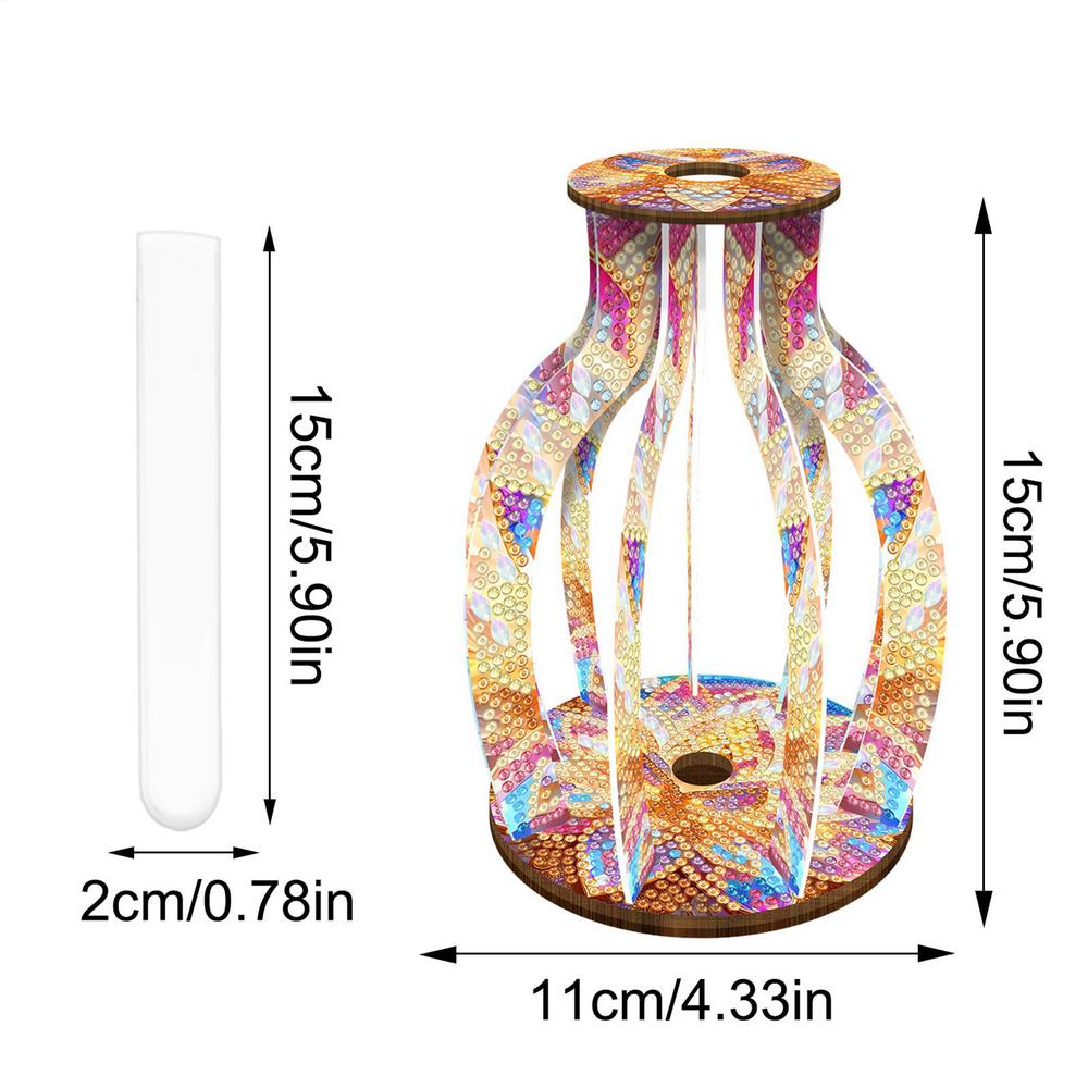 Single Flower Vase Gem Paintings Set Handmade Wooden Colorful Desktop Ornaments for Adults Holiday Art Crafts Home