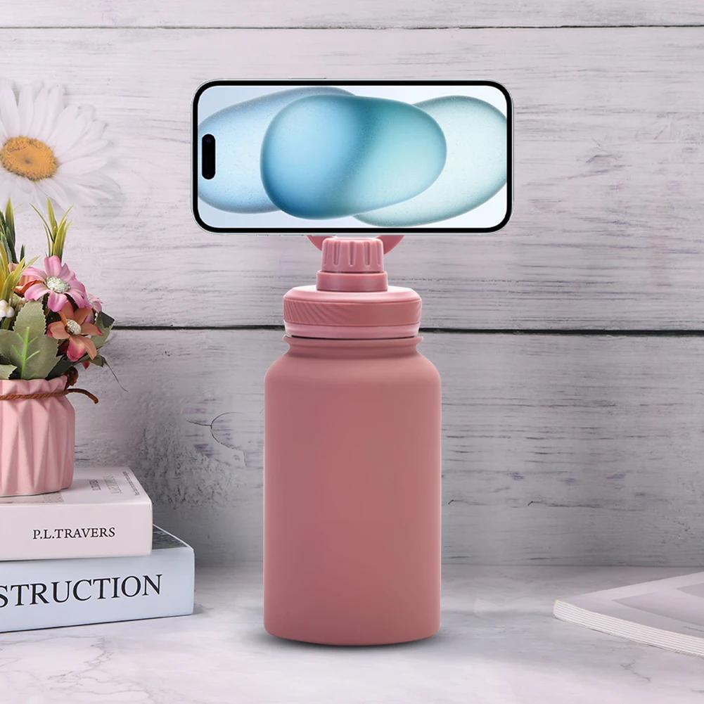 650ml Sports Water Bottle with Rotating Phone Holder Stainless Steel Double Vacuum Insulated Bottle for Outdoor Sports