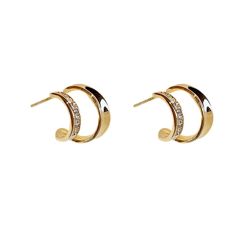 925 Sterling Copper Gold And Copper In Two Colors Hip-hop Trend Double C-Shaped Temperament Suitable For Girls To Wear