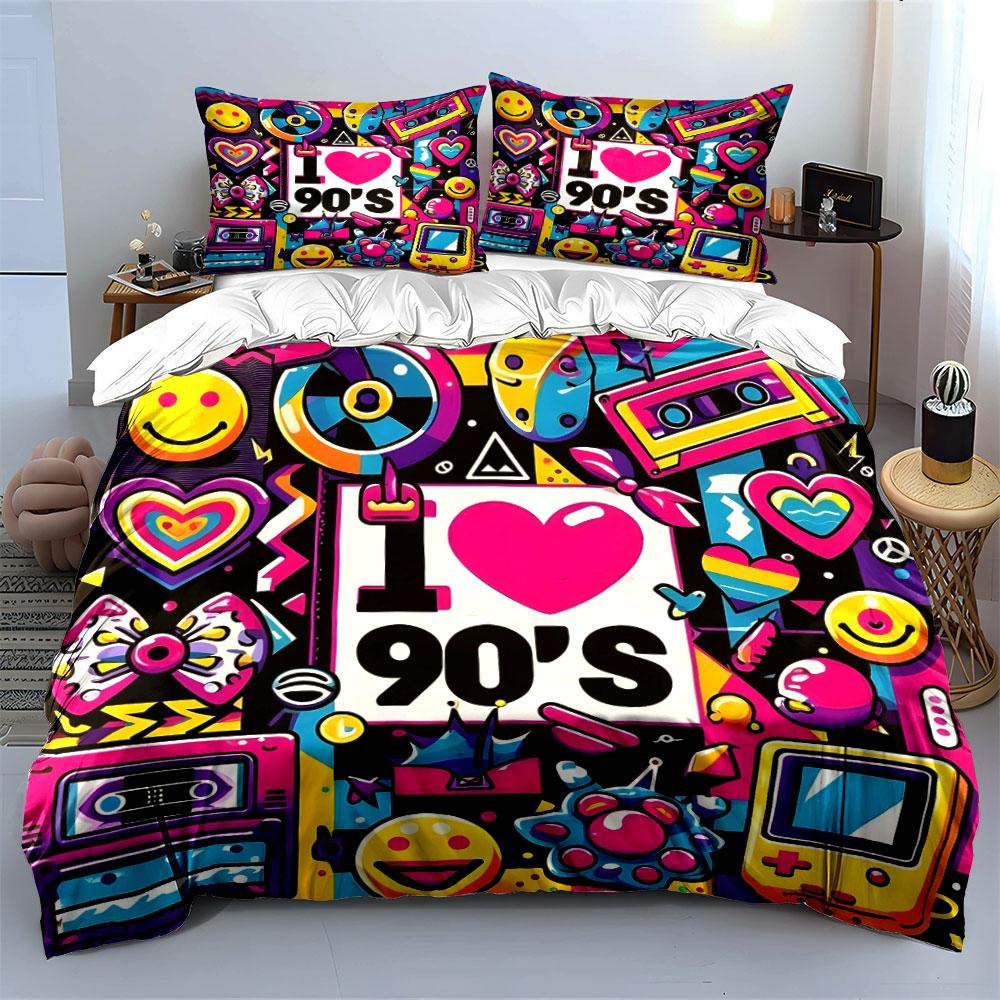 Retro 90S Style Decor Set Multiple Sizes Kid'S And Adults' Bedroom Exquisite 3Pc Bedding Set, Gift