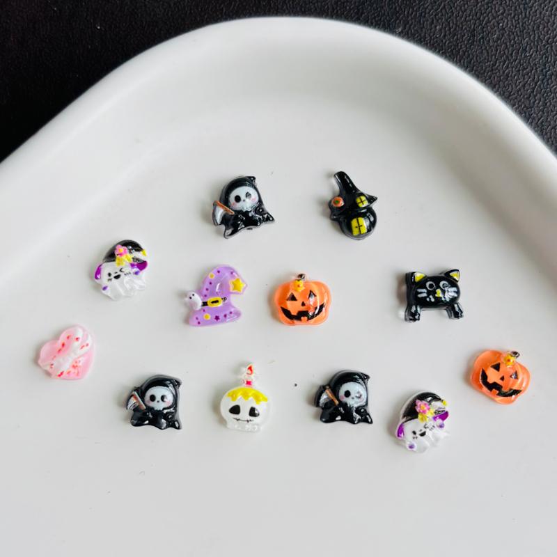60 Pcs Cute Mini Halloween Pumpkin Head, Skull Ghost, Peach Heart Resin Charm Design Diy Nail Decoration Jewelry Accessory A117