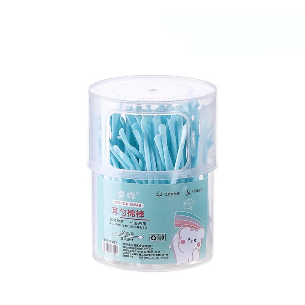100Pcs High Quality Double-headed Ear Cleaner Disposable Plastic Cotton Swabs with Ear Spoons Soft Cleaning Cotton Bud Home