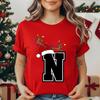 Unisexs Tshirt Christmas Alphabet Fashion Print Tshirt Short Sleeve Fashion Street Top Santa Hat Reindeer Christmas Party Top