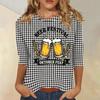 Women's Casual Three Quarter Sleeve Round Neck Top with Beer Festival Print Oktober Fest Pattern Lightweight Comfortable Fit