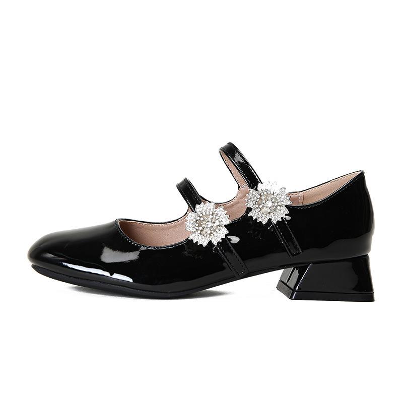 

AK-11 [] Принцесса в бегах _ квадратный носок стразы цветок бриллиант толстый каблук Мэри Джейн туфли-лодочки женские свадебные туфли 43