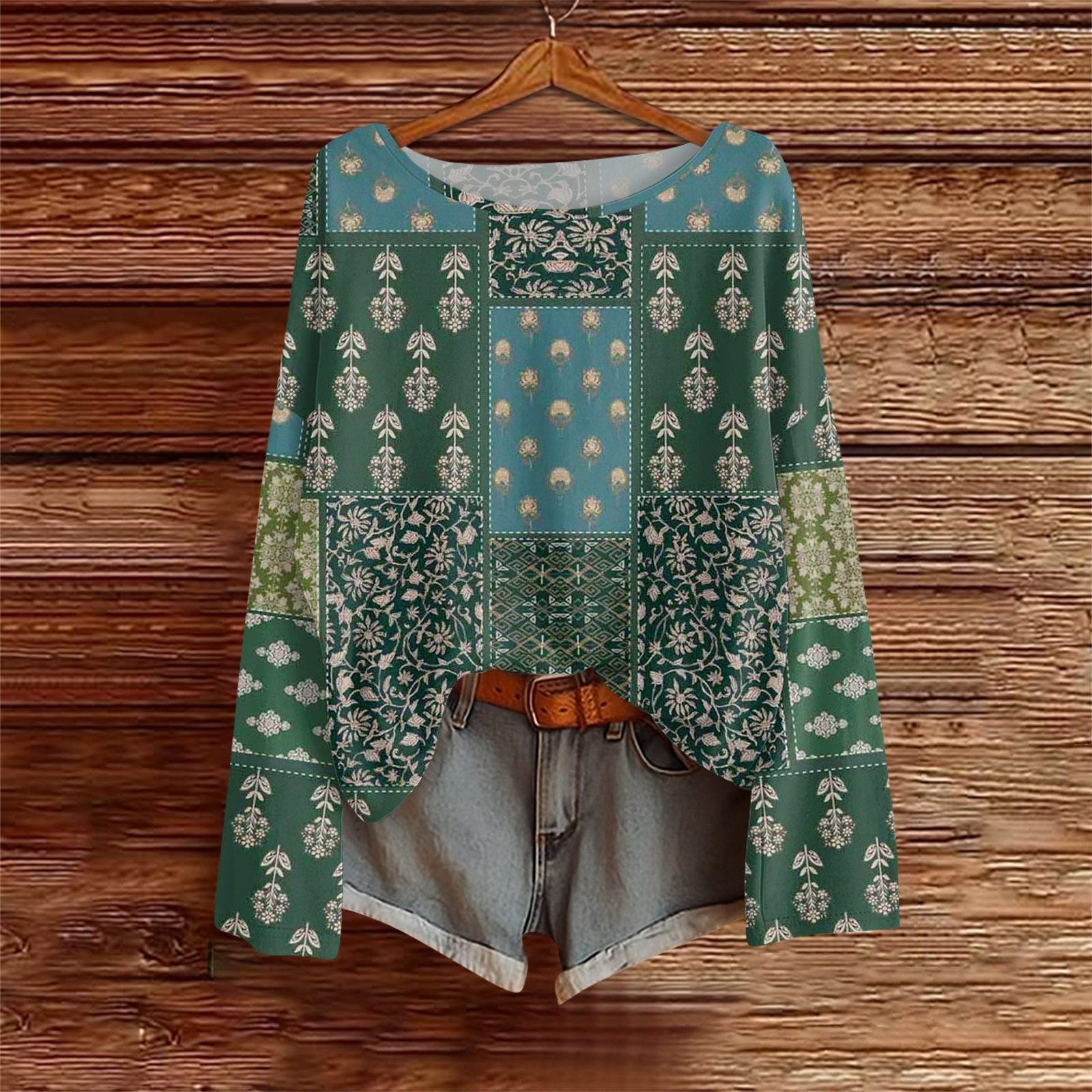 

Long Sleeve Shirts For Women Print Graphic Tees Blouses Casual Plus Size Basic Tops Pullover XL