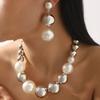 Vintage Color Matching Pearl Sphere Necklace Tassel Earrings Hip Hop Street Style Clavicle Chain Fashion Jewelry