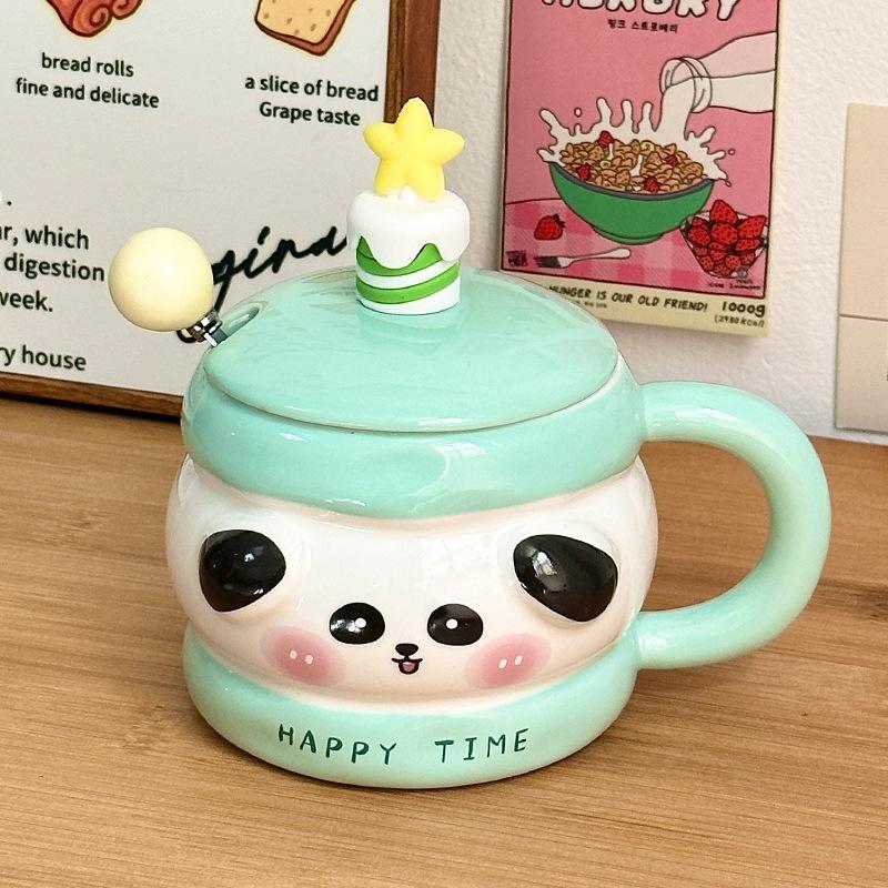 Birthday Gift Ceramic Mug with Lid Spoon Cartoon Water Cup Souvenir Gift Cup Office Home Coffee Cup Women