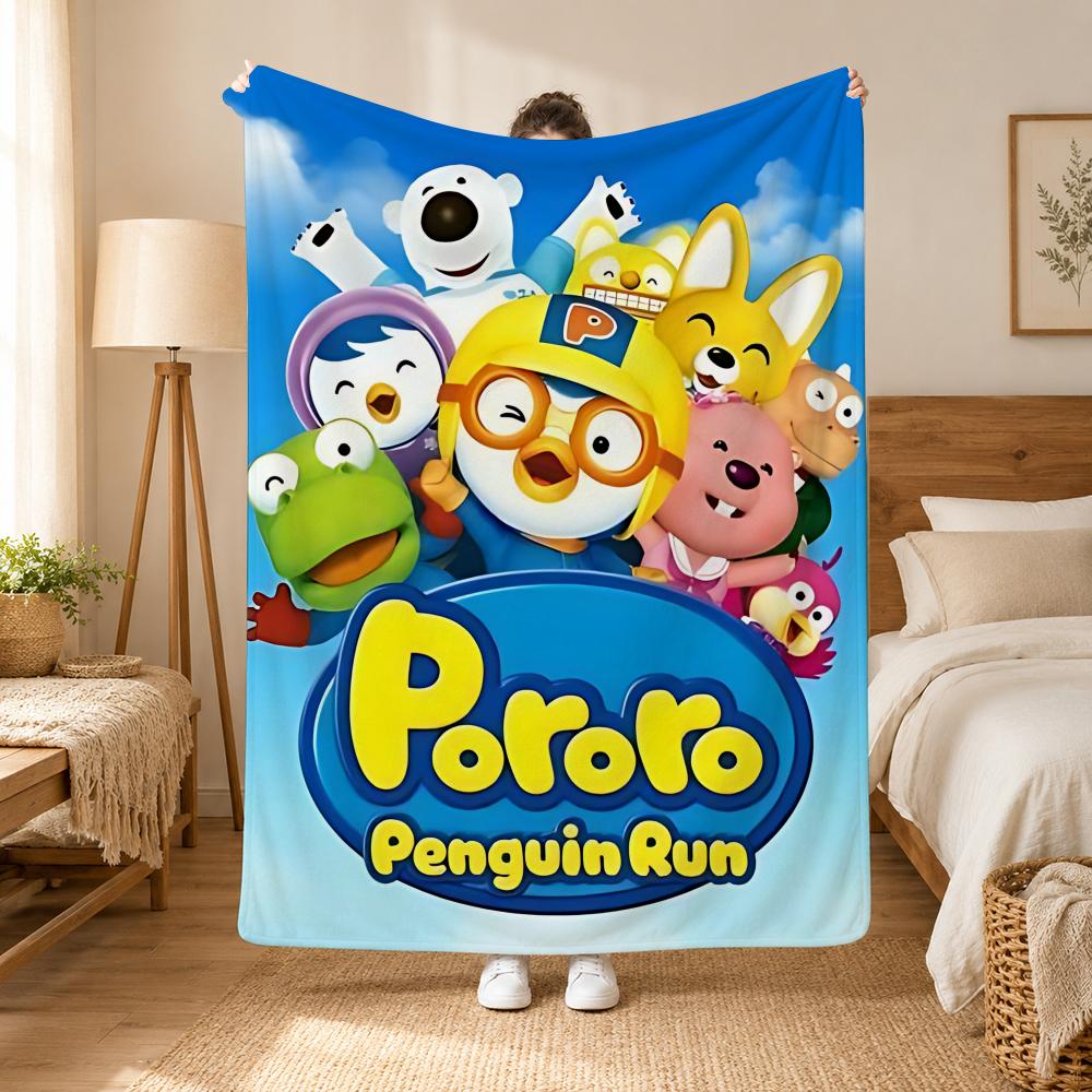 Pororo the Little Penguin Cartoon Throw 240g Flannel Blanket, Suitable for Sofas, Beds, Offices, Exquisite Gift Blankets