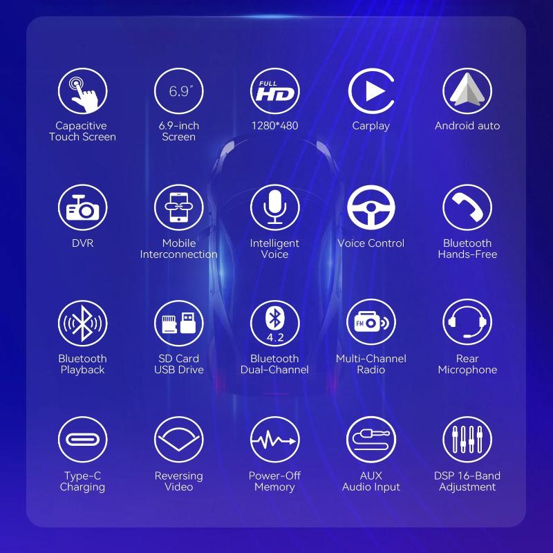 General 1 Din Car Radio MP5 IPS HD Player Support Wireless Carplay Android Auto Bluetooth FM AM RDS Stereo USB WIFI Video Player 5.1In Digital Display