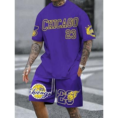 Summer Men's Suit, Street Fashion Basketball T-shirt, Outdoor Sports Suit, Los Angeles Letter-printed