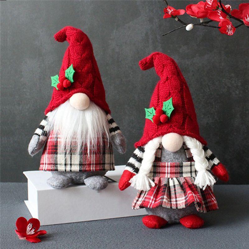 AEE4-Christmas Gnomes Christmas Gnome Cute Faceless Doll Hooded Forest Old Man Doll Home Plush Desktop Ornaments