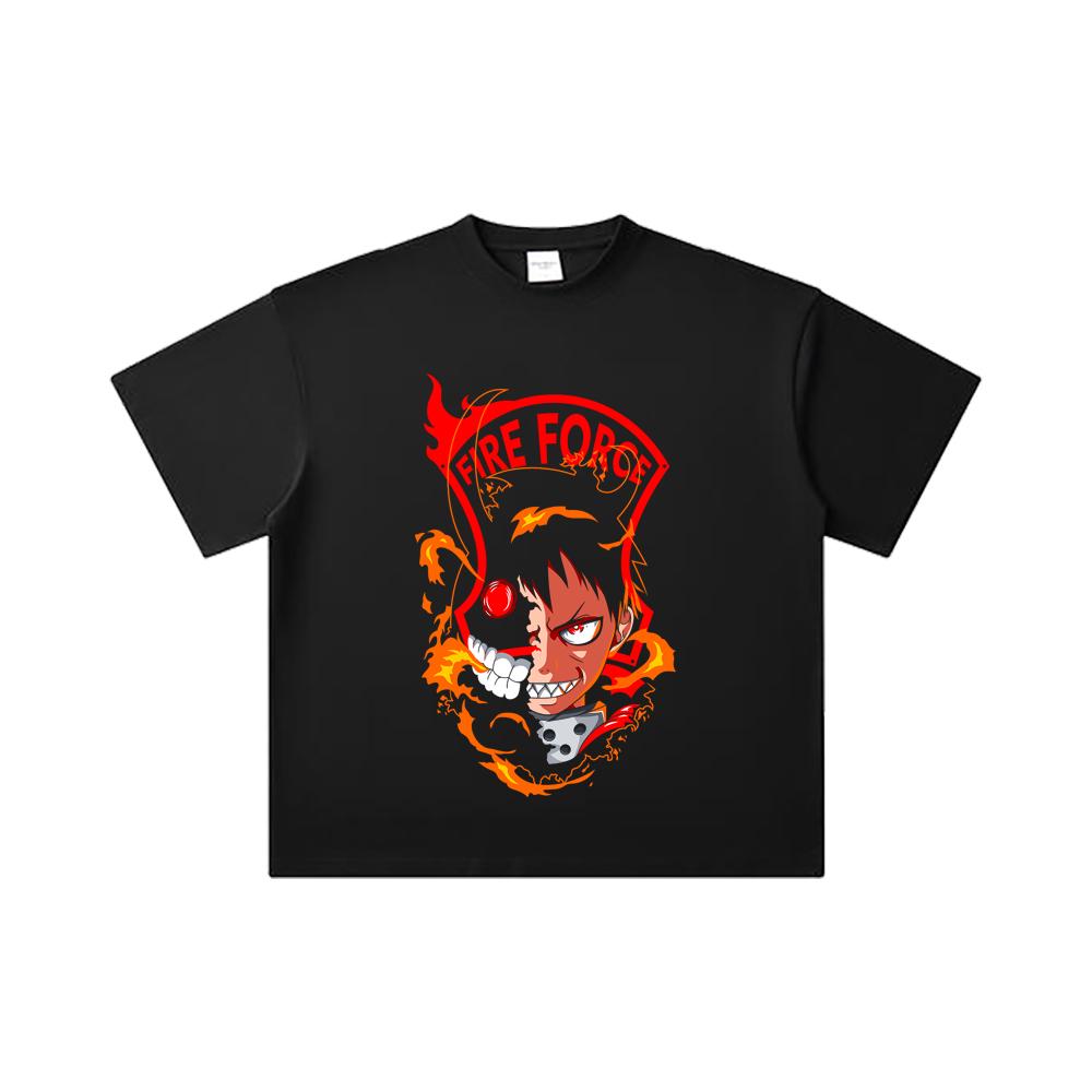 260 GSM Double Yarn 32 Count 100% Cotton Fire Force V1 Shinra Print Unisex Heavy Cotton T Shirt… More