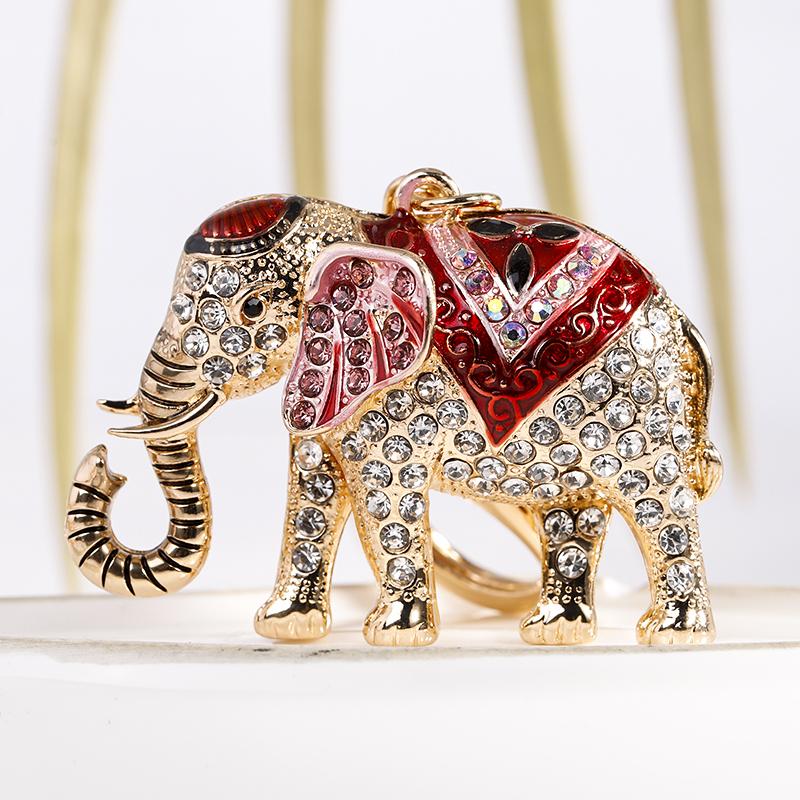 New Design 3D Enamel Elephant Crafts Key Holder Fashion Crystal Animal Bag Pendant Unique Jewelry Gift Bag Charm