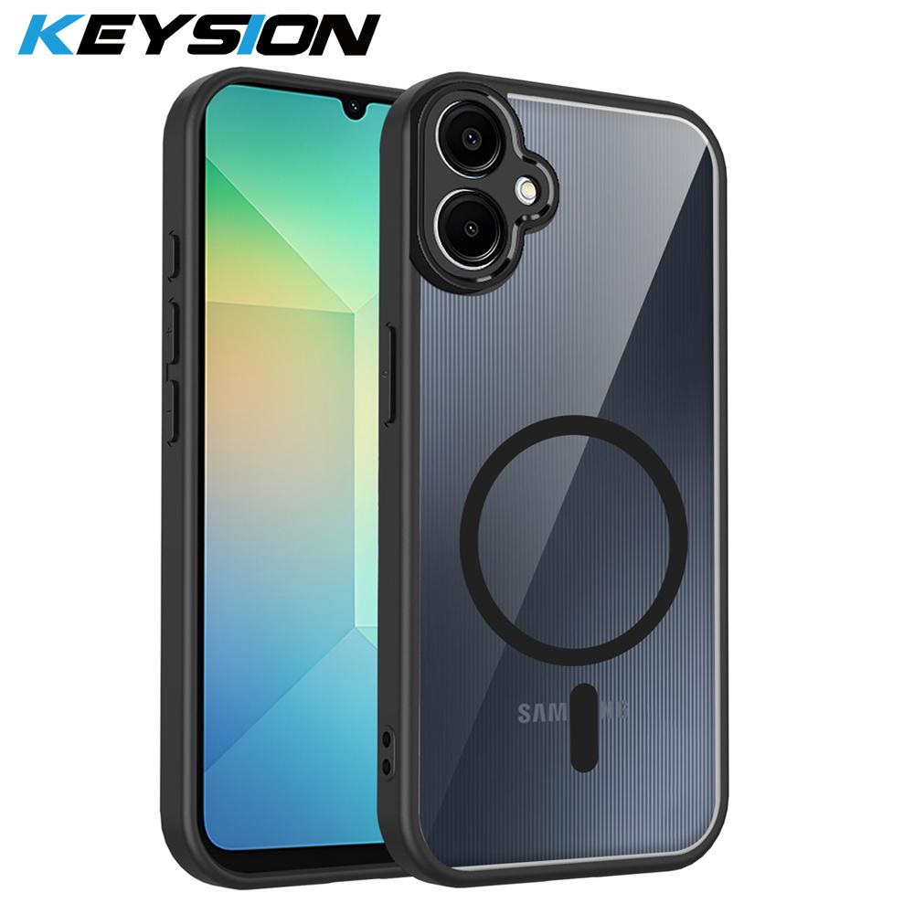 KEYSION Transparent Magnetic Phone Case for Samsung A07 5G A06 Silicone+PC HD Clear Shockproof Back Cover for Galaxy A06 A07 5G