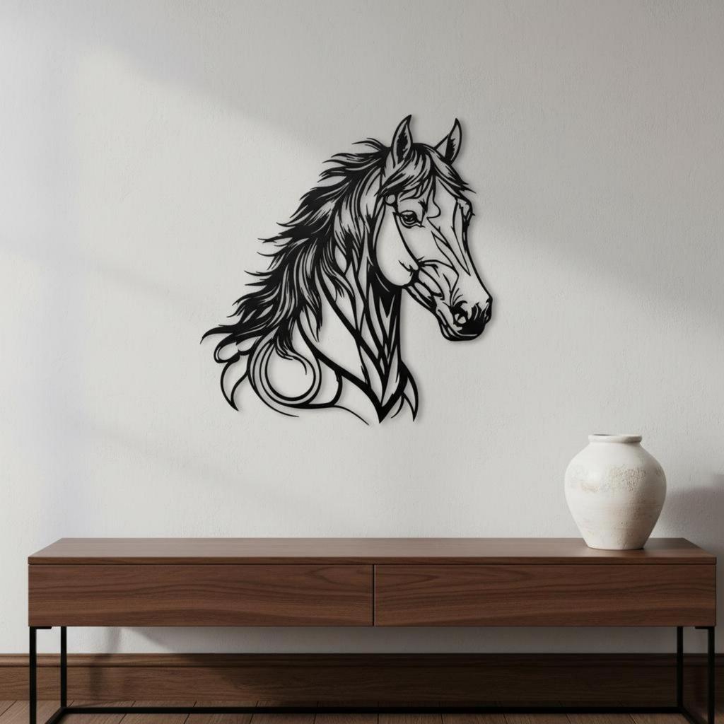 Horse Head Wall Decor Cutout metal Art Wavy Mane Room Decoration