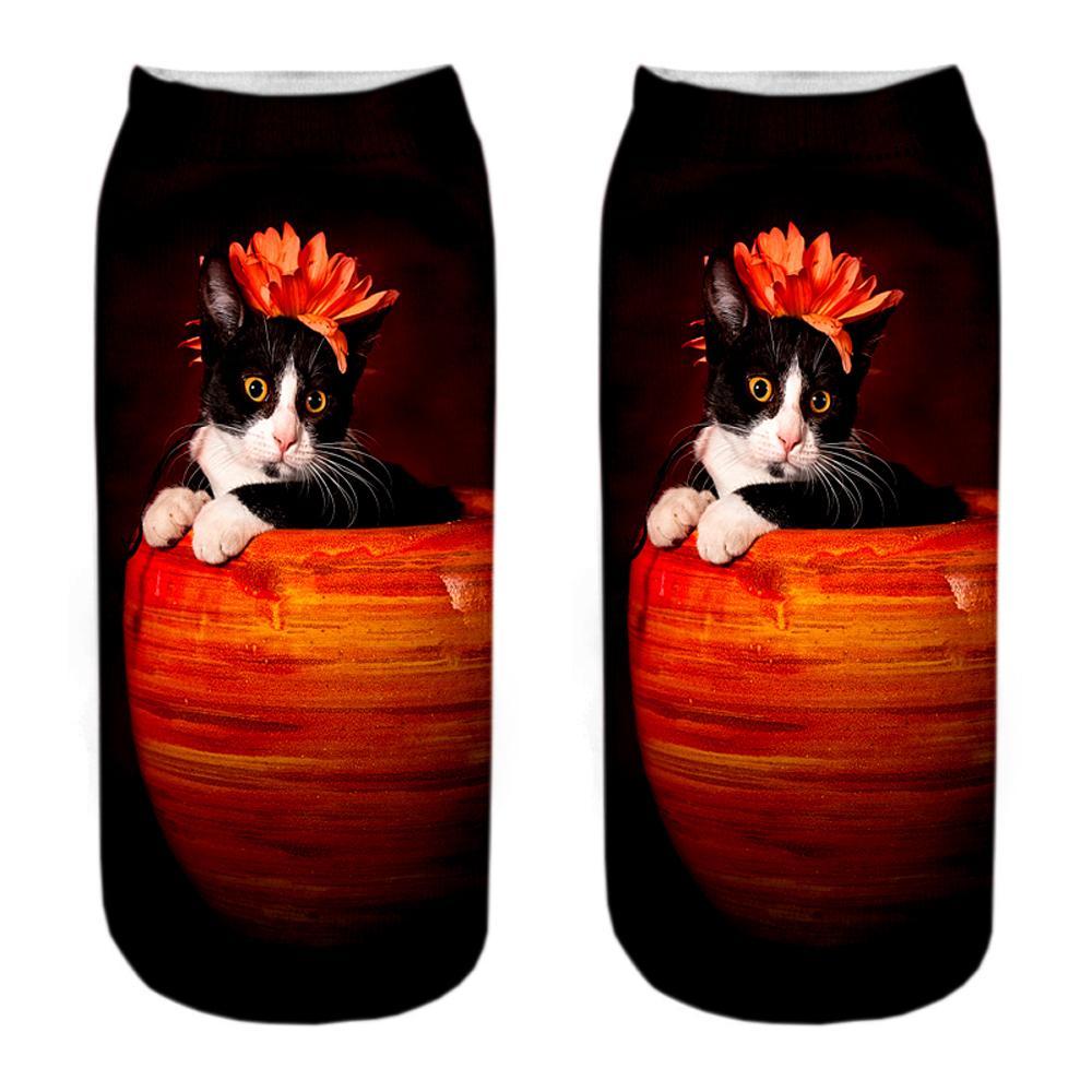 New  3D Print Funny Cute Cartoon Kitten Unisex Short Socks Creative Colorful Multiple Cat Happy Low Ankle Socks For Women