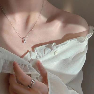 Korean Style Zircon Water Drop Pendant Necklace Silver Color Clavicle Chain For Women  Light Luxury Jewelry Party Gift