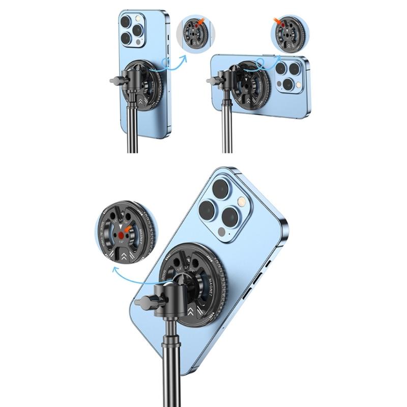 Magnetic Phone Mount Holder Bracket With 1/4 Screw For Tripod Camera Mount Live Streaming Video Recording Aluminum Alloy
