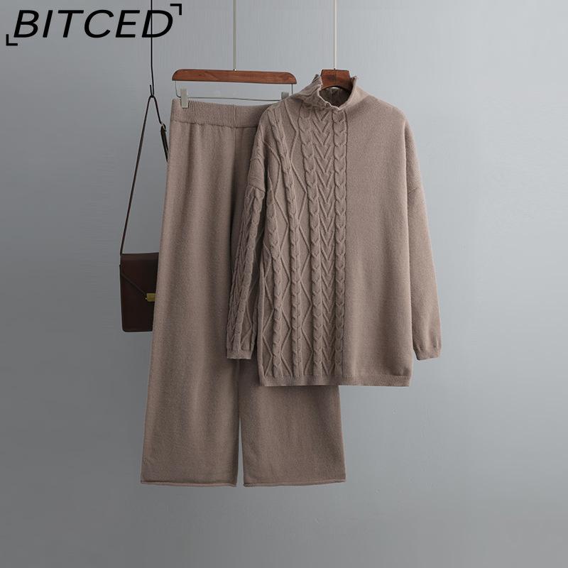 Autumn and Winter Large-sized High-neck Set, Fashionable, Gentle and Laid-back Style Sweater Two-piece Set, Solid Color Knitted