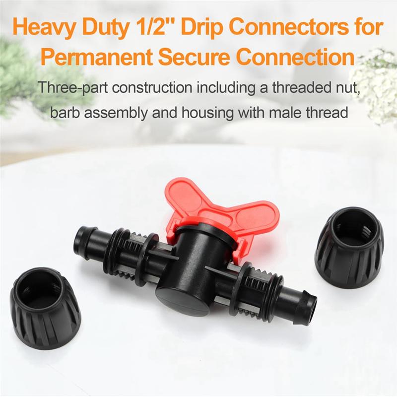 T02C!1/2In Drip Irrigation Valve Fittings,12 Pieces 1/2In Barbed Shut Off Valve For 1/2In Irrigation Tubing For Garden System