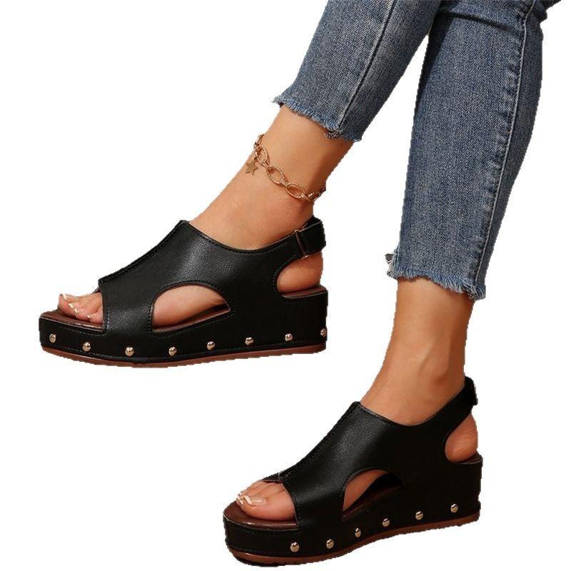 New summer women's platform fish mouth sandals large size Velcro platform sandals