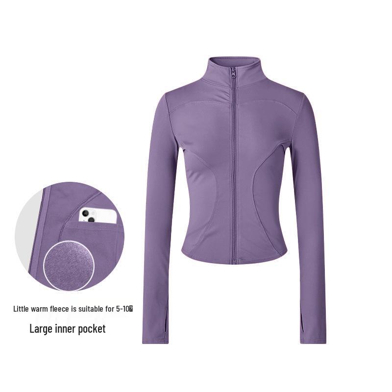 Damen Frühlings-Yoga-Bekleidung 2026: Dünne Fleece-Sportjacke mit Stehkragen, Reißverschluss, enganliegend für Laufen & Fitness.