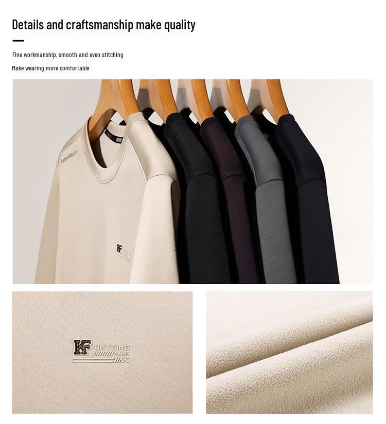 New Fashion Fleece-Lined Men's Sweatshirt: Winter-Ready, Skin-Friendly, Comfortable Long-Sleeved T-Shirt