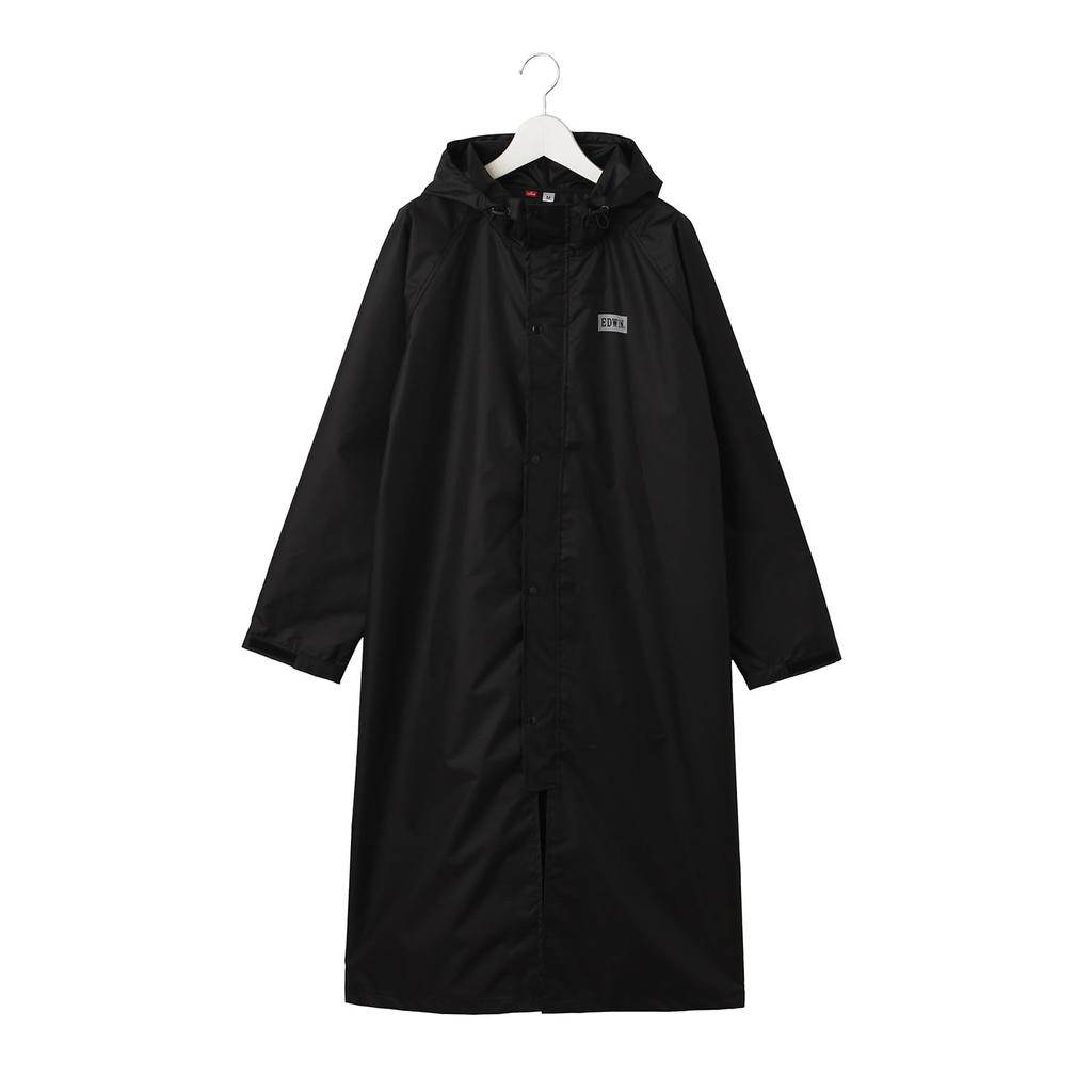 Moonbat EDWIN Long Raincoat with Storage Size L Pouch, Water-Repellent, Black, (53069)