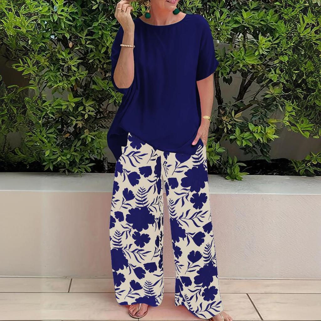 Completo Casual da Vacanza da Donna Due Pezzi Top Estivi Morbidi e Confortevoli Larghi Pantaloni Stampati Completo Casual Due Pezzi