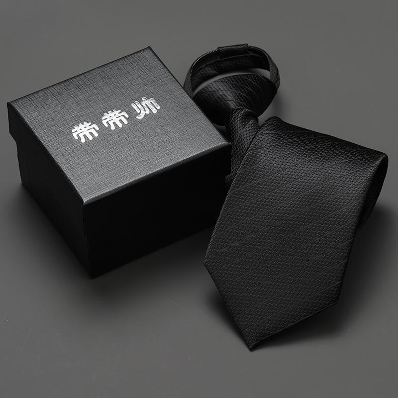 Groom'S Wedding Men'S And Women'S Business Ties, Formal Wear, Black Zipper-Style Korean Version, Narrow Lazy Man, No Stripes, Suit And Tie