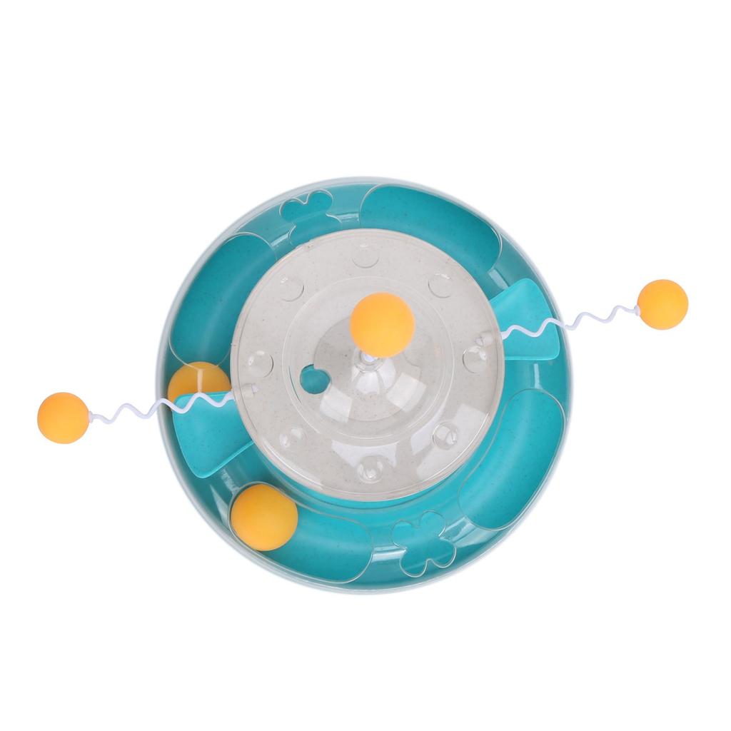 Cat Turntable Leakage Toy Circle Tracking Puzzle Food Dispensing Toy for Indoor KittensLake Blue