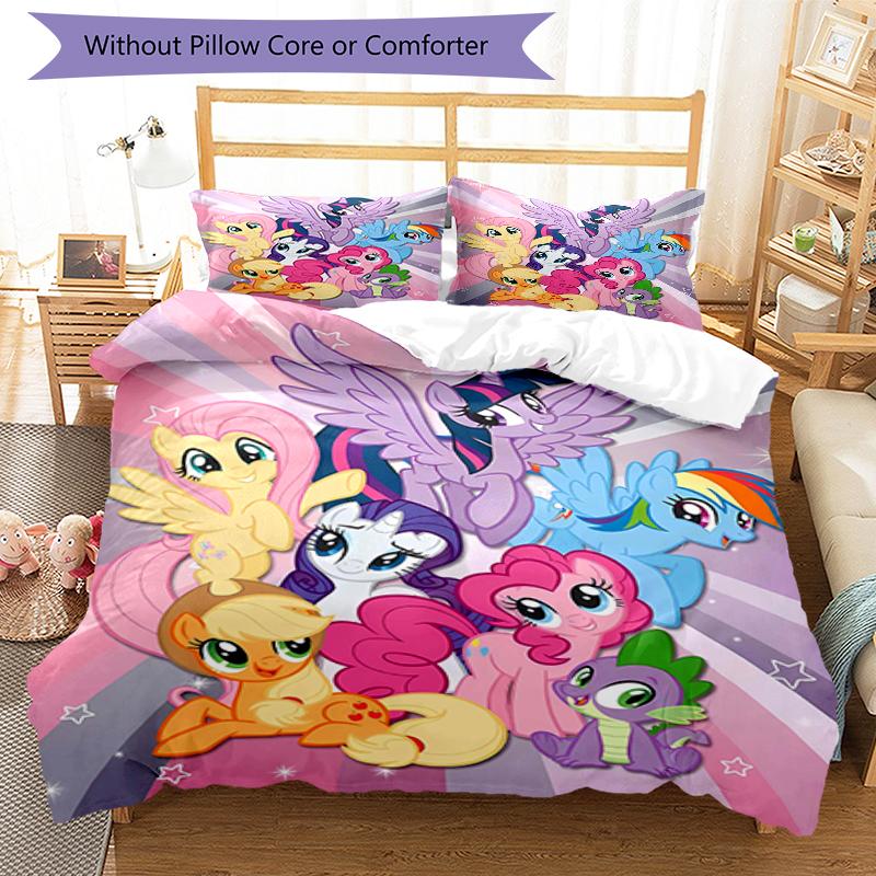 3pcs My Little Pony3 Design Cover Set - HD Printed Bedding with 1 Cover and 2 Pillowcases - Perfect for Home and Dorm Decor