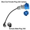 Adaptor Încărcător EV PEOKE Schuko la Priza CEE Roșie 5 Pini Monofazat 16A la Trifazat 32A Mufă CEE Albastră Femeie pentru Încărcare Portabilă