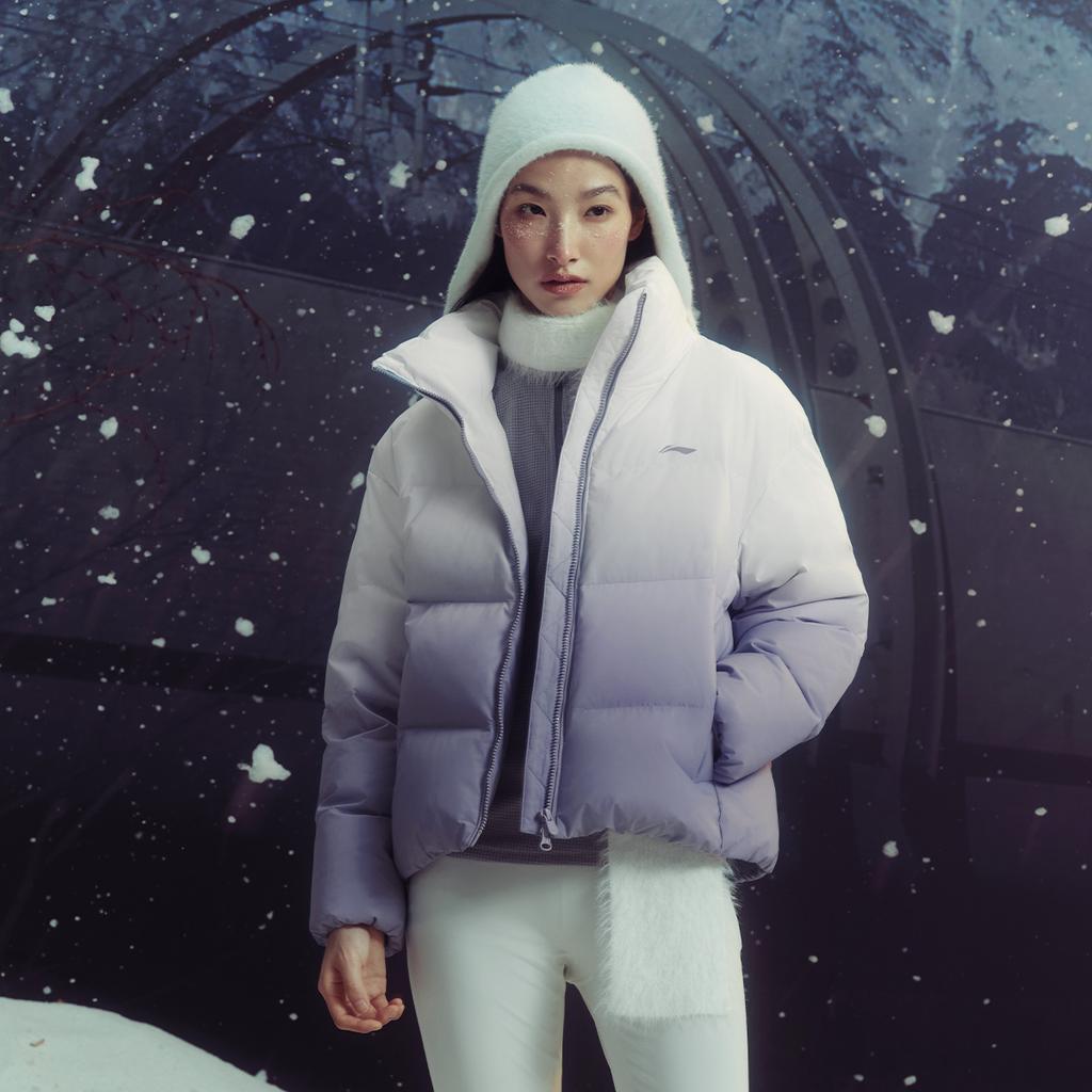Li-Ning Fitness Series Windproof Water-Repellent Stand Collar Short Gradient Logo Down Jacket Women Jacket AYMV396-8
