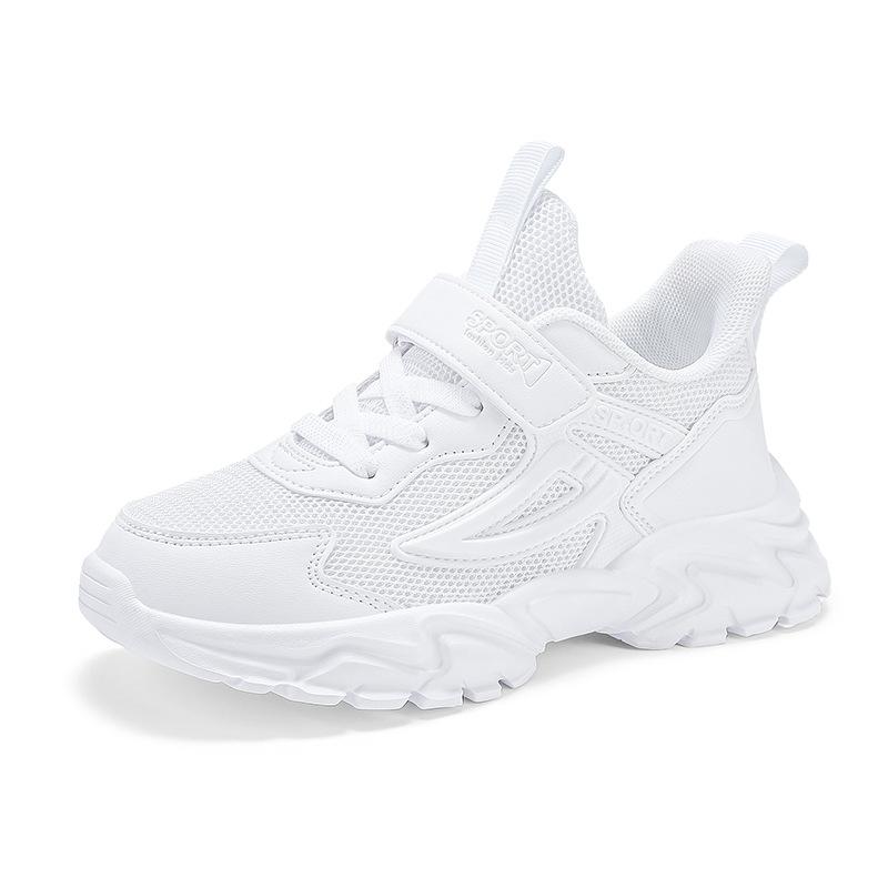 Pure white student classmate little white shoes boys and girls double single mesh leather surface campus fashion children s sports shoes 28