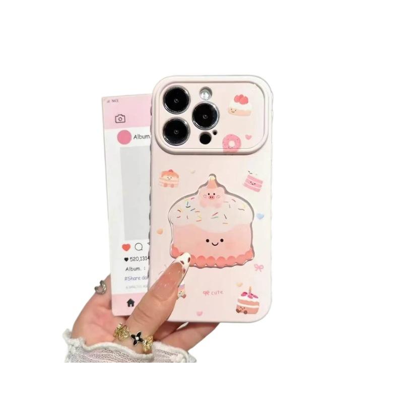 Strawberry cake is suitable for Apple 16 mobile phone case iPhone17 large window anti-drop cartoon side love second change case