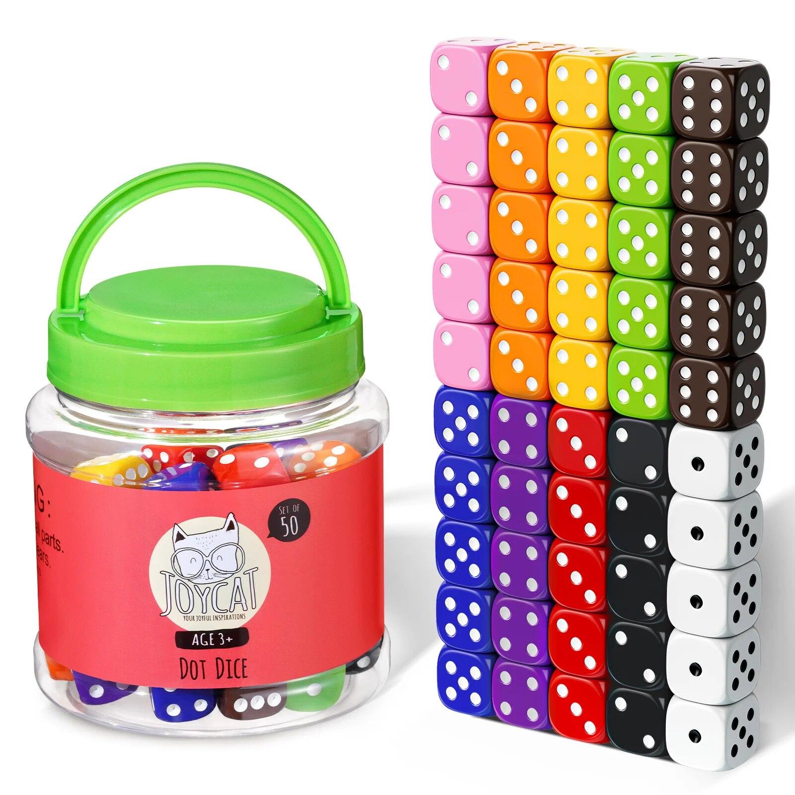 

100 16mm 6 Sided Dice Kit Standard Game Kids for Board Games Math Dice for Classroom with Storage Bucket Translucent 10 Col Practical Use