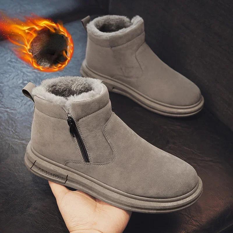 Men's Snow Cotton Shoes Winter  Thickened Warm Comfortable British Style Work Boots Outdoor Trend Casual Shoes Travel 2024