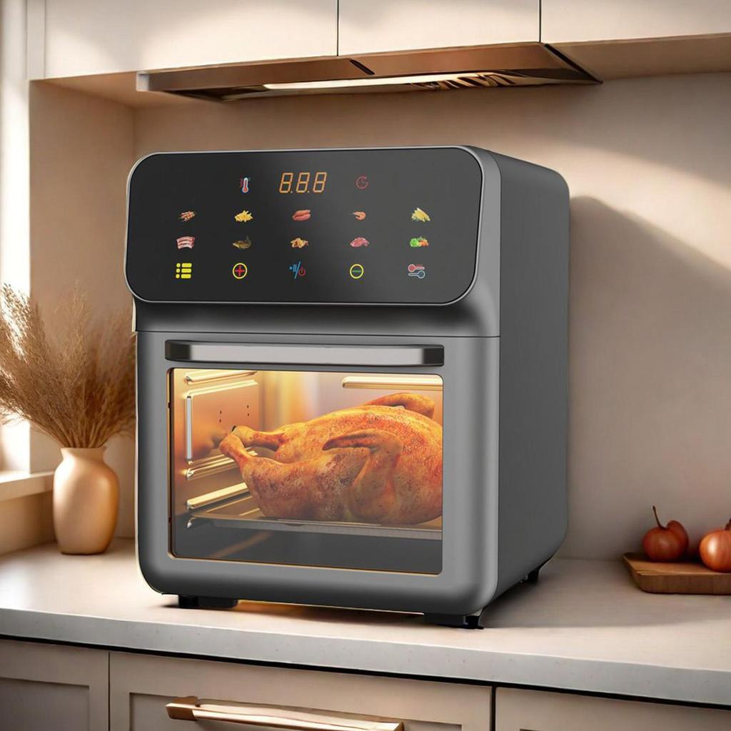 Kombigerät Heißluftfritteuse und Backofen Heißluftfritteuse und Umluftofen Kombigerät 15L Familiengröße Dörrgerät 2-Etagen-Werkzeug für Zuhause Wohnheim Esstisch