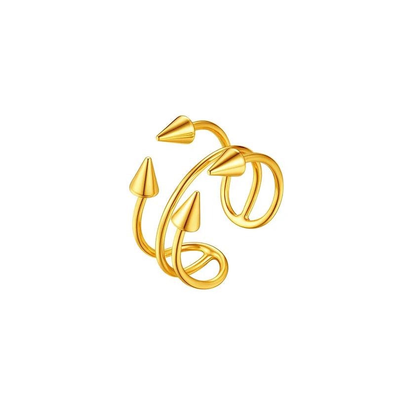Multiple Styles 14K Gold Color Open Ring Cuffs for Women Arrow Heart Leaf Bamboo Layers Wrapped Resizable Ring Jewelry Gift