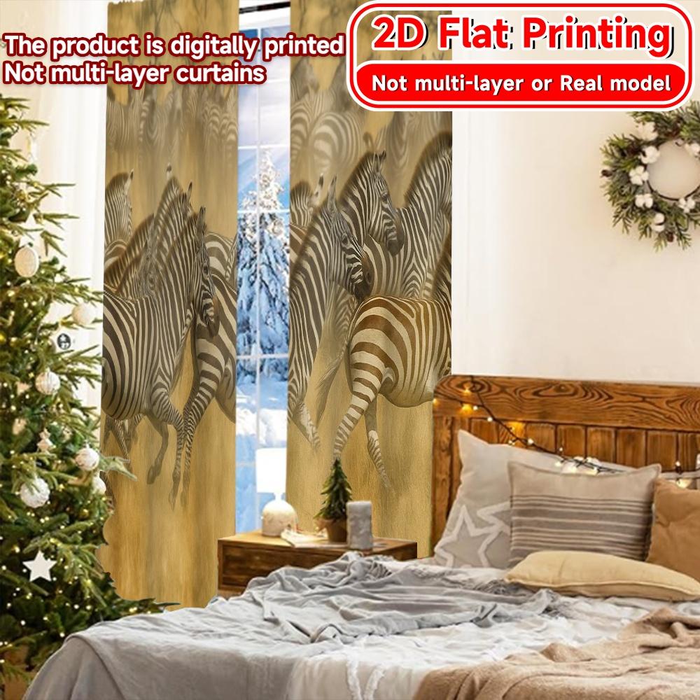 2pcs, 2D FLAT PRINTING Curtains (Without Rod) Zebra Migration Halloween Festival Creative Curtains Polyester Curtains