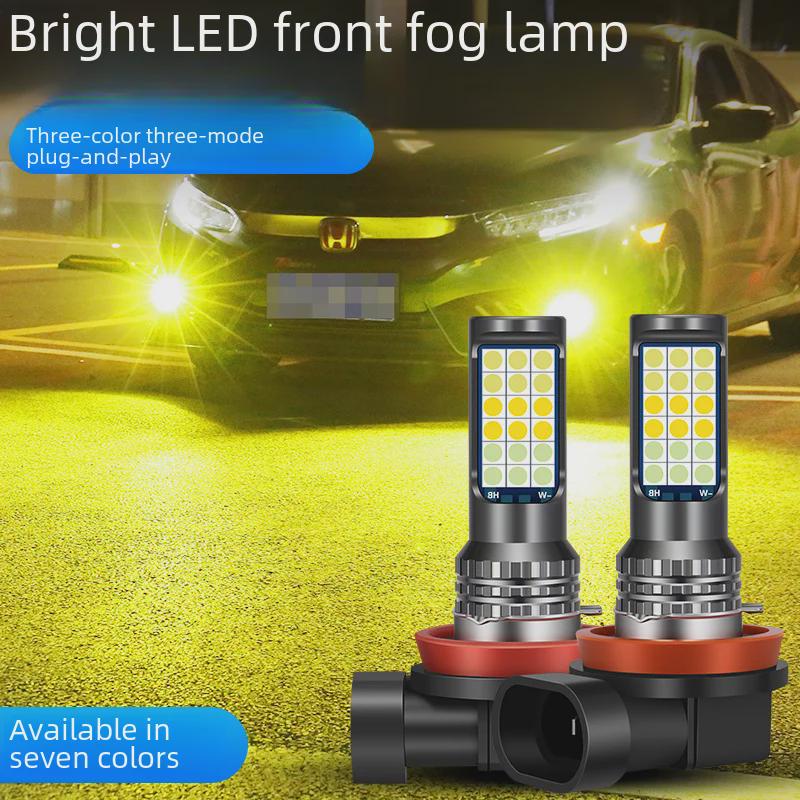 Automotive LED Tri-Color Front Fog Lights H3, H7, 9005, 9006, H11 - Easy Installation