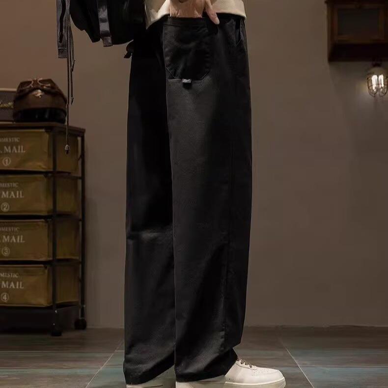 American drawstring sweatpants men's wide-leg loose multi-pocket design versatile casual simple straight trousers