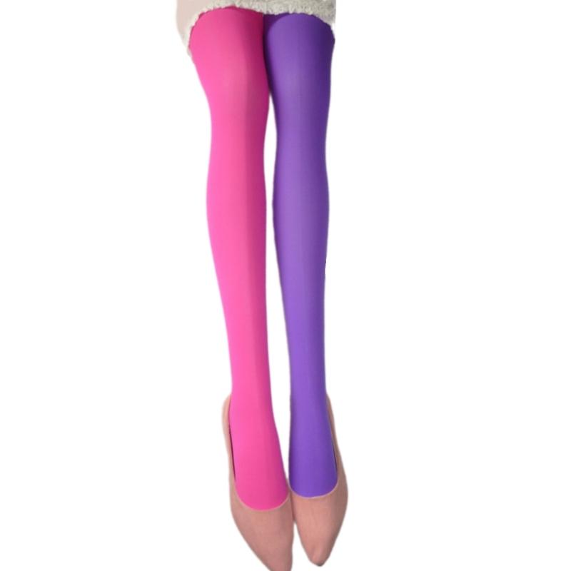 Two Tone Candy Colored Contrast Tights Stockings Open Crotch Designs Asymmetrical Multicolor Pantyhose Hosiery for Women