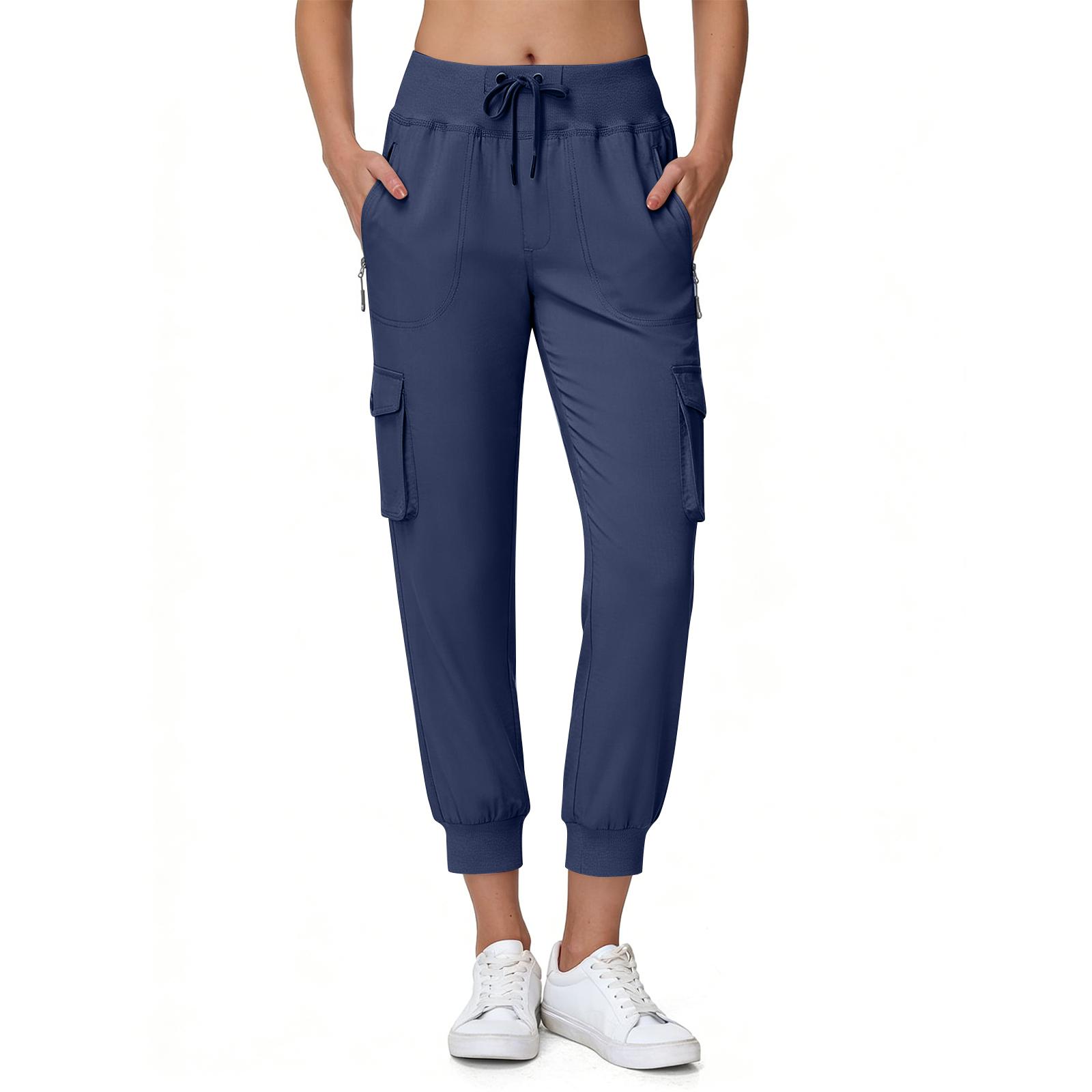 

Women Drawstring Waist Cargo Jogger Pants with Multiple Pockets Relaxed Fit Ankle Length Soft Fabric Trousers for Daily Wear XL Темно-синій