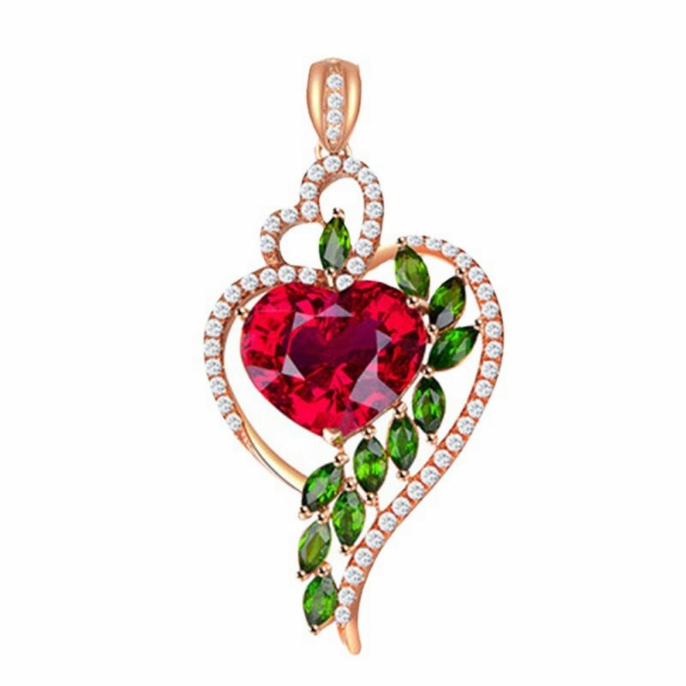 Red Zircon Peach Heart Pendant Necklace Elegant Woman Necklace Jewelry