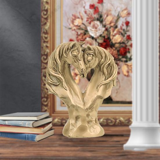 Doppelpferdekopf Figur Liebesherz Pferdekopf Statue Harz Tierskulptur Valentinstag Heim Büro Schreibtisch Dekoration Ornament