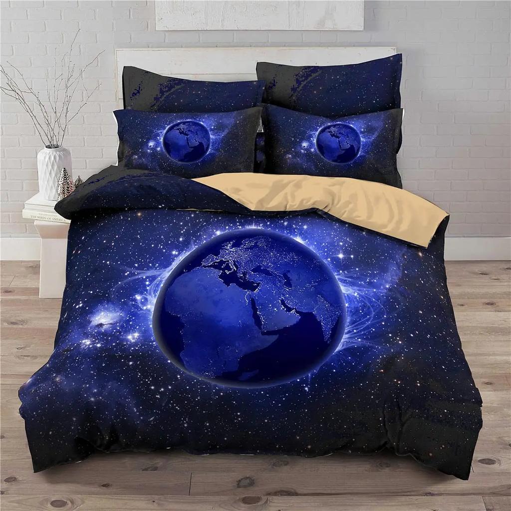 Planetary Soft Duvet Cover Set for Adult Peoples,Tens,Premium 3D Printed Mysterious Earth Planetary Beding Sets Warm Comforter Cover Ful Sized