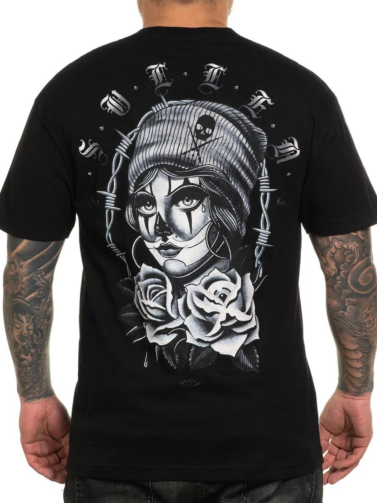 

Sullen Men s Niz Short Sleeve T-shirt Tattoo Style Clown Girl with Roses Tee S